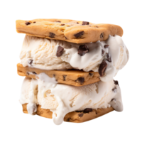 Tasty chocolate chip cookie ice cream sandwich on transparent background png