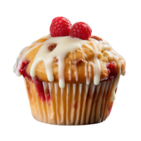 Tasty raspberry muffin with white chocolate on png background