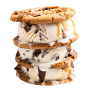 Tasty chocolate chip cookie ice cream sandwich on transparent background png