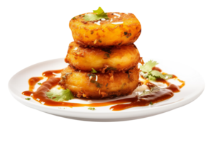 apilar de sabroso aloo tikki en transparente antecedentes png