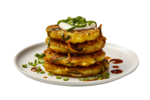 apilar de sabroso aloo tikki en transparente antecedentes png