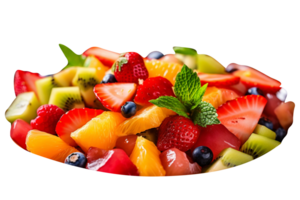 Fresh tasty mix fruit salad isolated on transparent background png