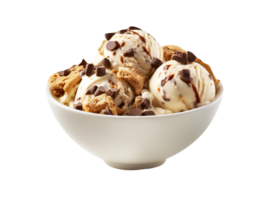 Yummy cookie chip ice cream bowl isolated on transparent background png