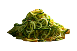 zucchini spaghetti i en skål på en mörk bakgrund png