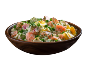 Bowl of tasty russian salad isolated on transparent background png