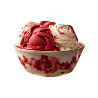 Tasty red velvet ice cream bowl isolated on transparent background png