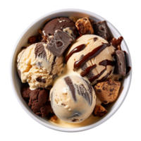 Tasty cookies ice cream bowl isolated on transparent background png