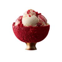 Tasty red velvet ice cream bowl isolated on transparent background png