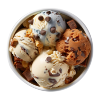 Tasty cookies ice cream bowl isolated on transparent background png