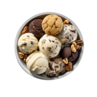 Tasty cookies ice cream bowl isolated on transparent background png