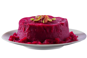 Homemade Beetroot Halwa with Pistachio garnish on transparent background png