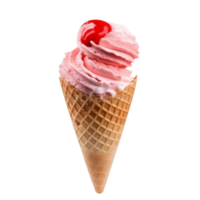 Yummy strawberry ice cream cone isolated on transparent background png