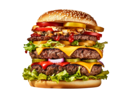 Delicious double burger isolated on transparent background png