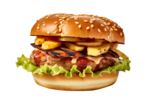Delicious hawaiian burger isolated on transparent background png