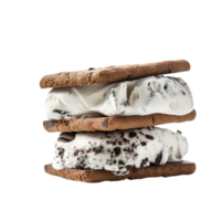 Tasty chocolate cookie ice cream sandwich isolated on transparent background png