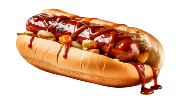 Tasty BBQ hot dog isolated on transparent background png