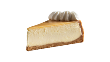 Fresh baked cheese cake piece isolated on transparent background png