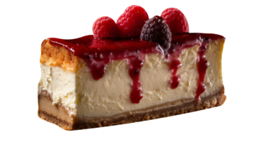 Fresh baked cheese cake piece isolated on transparent background png