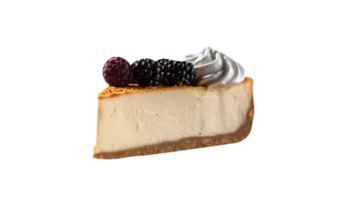 Fresh baked cheese cake piece isolated on transparent background png