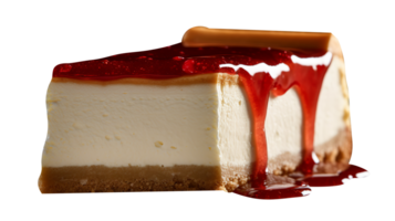 Fresh baked cheese cake piece isolated on transparent background png