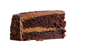 rebanada de sabroso hecho en casa chocolate pastel en transparente antecedentes png