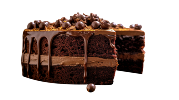 Slice of tasty homemade chocolate cake on transparent background png