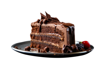 Slice of tasty homemade chocolate cake on transparent background png