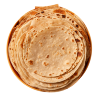 Stack of fresh made roti bread isolated on transparent background png