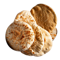 Stack of fresh flat breads isolated on transparent background png