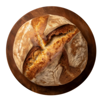 Freshly baked round whole grain bread loaf isolated on transparent background png