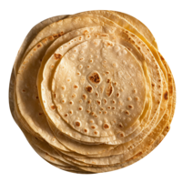 Stack of fresh made roti bread isolated on transparent background png