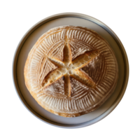 Whole round loaf of fresh baked sourd bread on transparent background png