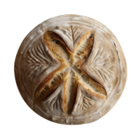 Whole round loaf of fresh baked sourd bread on transparent background png