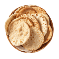 Stack of fresh made roti bread isolated on transparent background png