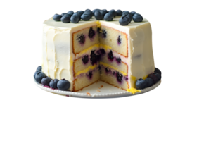 Delicious lemon blueberry cake isolated on transparent background png