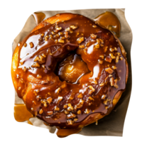 Delicious caramel glazed ring cake on transparent abckground png