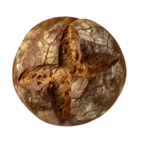 Whole round loaf of fresh baked rye wheat bread on transparent background png