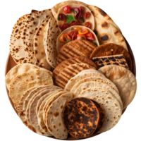 Freshly made flat breads isolated on transparent background png