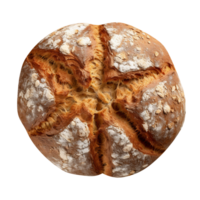 Whole round loaf of fresh baked rye wheat bread on transparent background png