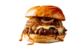 Delicious French onion burger isolated on transparent background png