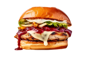 Delicious cranberry turkey burger isolated on transparent background png