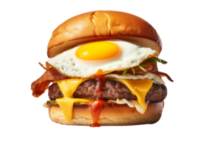 Delicious fried egg burger isolated on transparent background png