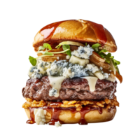 Delicious gorgonzola burger isolated on transparent background png