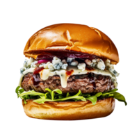 Delicious gorgonzola burger isolated on transparent background png