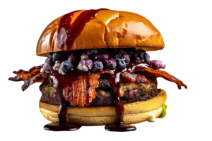 Delicious blueberry burger isolated on transparent background png