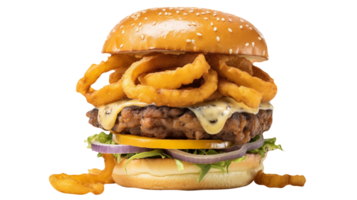 delicioso Cerveja maltratado cebola hamburguer isolado em transparente fundo png