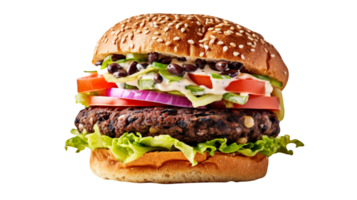 delicioso negro frijol hamburguesa aislado en transparente antecedentes png