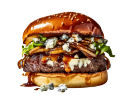 Delicious blue cheese burger isolated on transparent background png