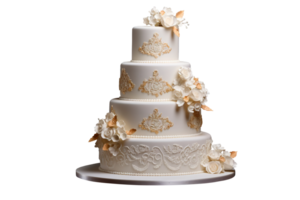 Delicious decorated wedding fondant cake on transparent background png