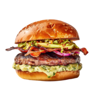 Delicious guacamole burger isolated on transparent background png